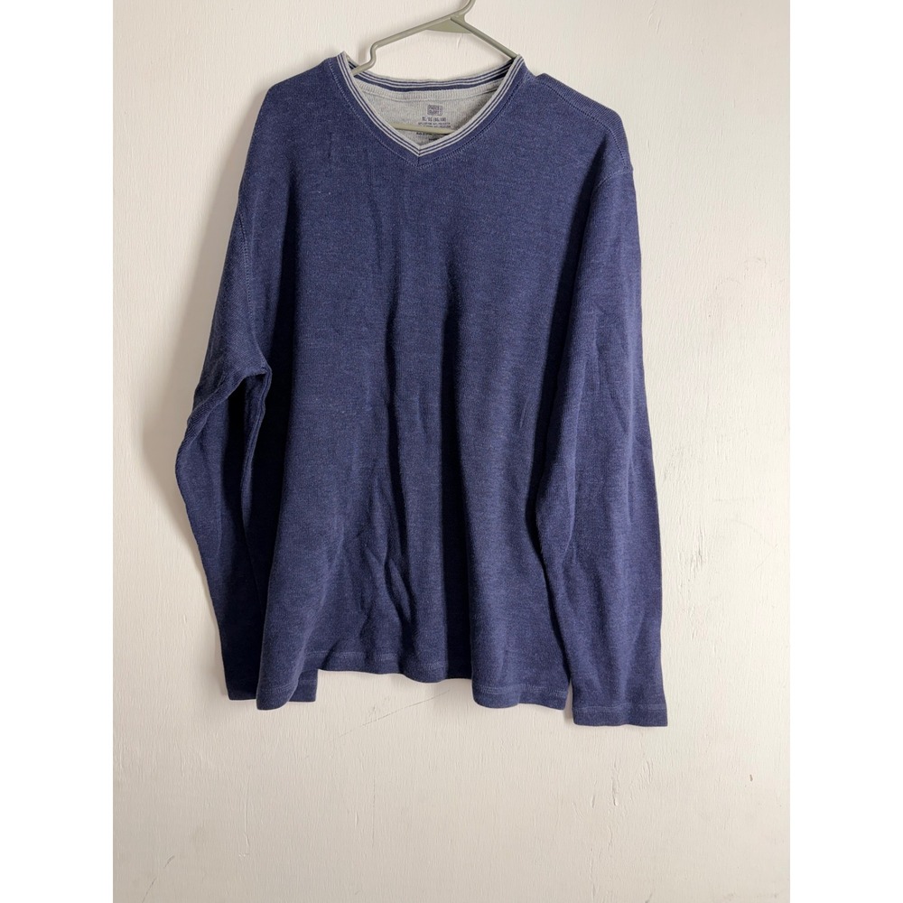 Faded Glory Mens XL Blue Thermal Shirt Long Sleeve V-Neck Waffle Knit Sweater